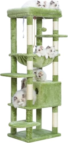 CQJJXKYC Kletterbaum für Katzen Kratzbaum für große Katzen, 9 kg, 152,4 cm, XXL-Katzenturm, mehrstöckige Katzenmöbel-Wohnung mit großer, gepolsterter Plüschsitzstange Katzenkratzbaum(Green) von CQJJXKYC