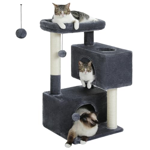 CQJJXKYC Kletterbaum für Katzen Kratzbaum für große Katzen, Katzenturm für Wohnungskatzen bis zu 10 kg, mit 2 großen Condos-Katzenkratzbäumen Katzenkratzbaum(AMT0237DGY) von CQJJXKYC