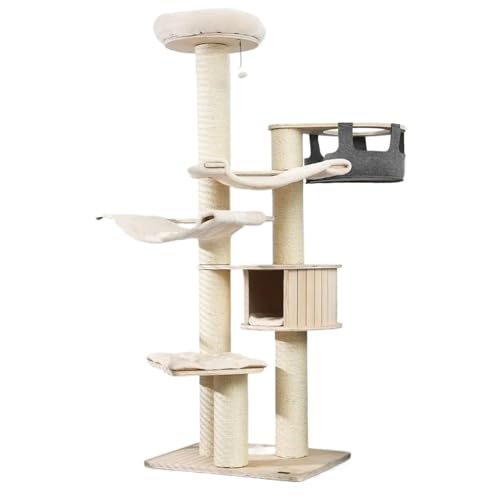 CQJJXKYC Kletterbaum für Katzen Mehrstöckiger hoher Katzenturm mit Kratzbäumen aus Sisal, Katzenhaus und abnehmbaren waschbaren Kissen, Kratzbaum aus Holz Katzenkratzbaum(77.5 Inches) von CQJJXKYC