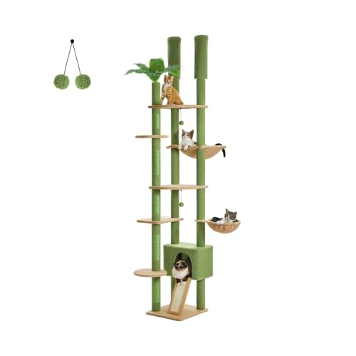 CQJJXKYC Kletterbaum für Katzen Vom Boden bis zur Decke reichender Kaktus-Katzenbaumturm, höhenverstellbar, gemütliche Hängematte und Kratzbaum, hoher Aktivitätsbaum Katzenkratzbaum(AMT0249PK) von CQJJXKYC