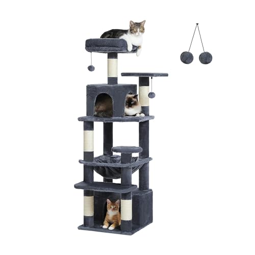 Kletterbaum für Katzen Großer Katzenturm mit Sisal-Kratzstämmen, geräumiger Wohnsitz, stabil für Kätzchen, mehrstöckiger Turm, gemütliche Höcker für den Innenbereich Katzenkratzbaum(AMT0204DGY) von CQJJXKYC