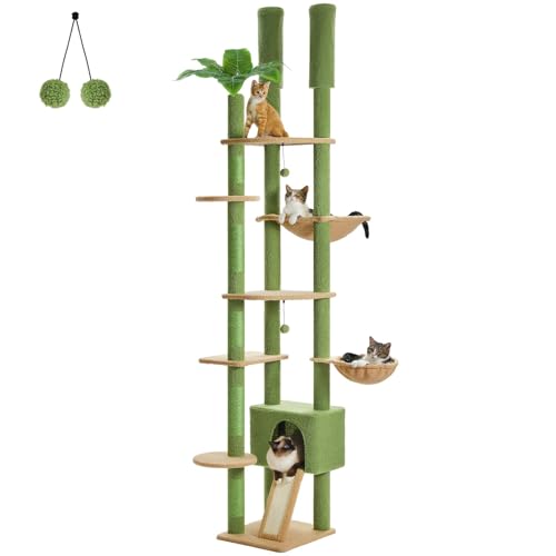 Kletterbaum für Katzen Vom Boden bis zur Decke reichender Katzenbaumturm, höhenverstellbar, mit gemütlicher Hängematte für Katzen und Kratzbaum, hoher Aktivitätsbaum Katzenkratzbaum(AMT0249GN) von CQJJXKYC