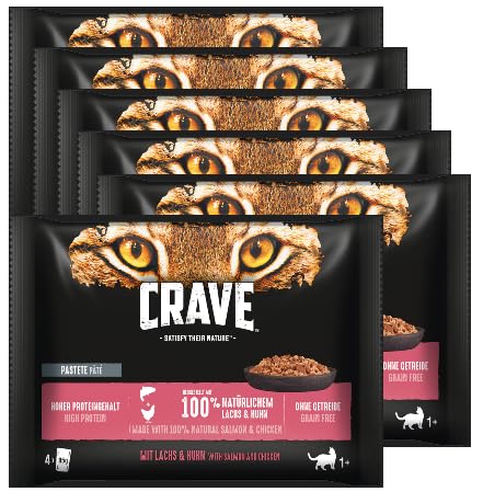 CRAVE Katze Portionsbeutel Multipack Katzenfutter Nassfutter (6x4x 85g, Lachs & Huhn) von CRAVE