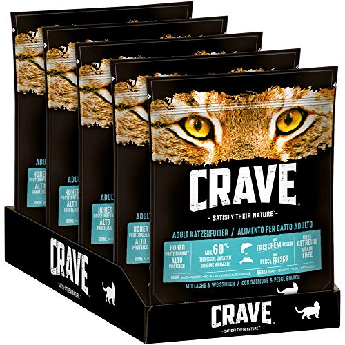 CRAVE Premium Trockenfutter mit Lachs & Weißfisch für Katzen – Getreidefreies Adult Katzenfutter mit hohem Proteingehalt – 5 x 750 g von CRAVE