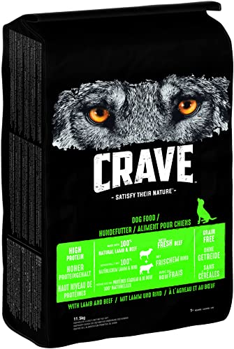 CRAVE Adult Trockenfutter für Hunde ohne Getreide - 11,5kg - mit 100 Prozent natürlichem Lamm & Rind - Premium Hundefutter trocken mit hohem Proteingehalt - 1 Beutel von CRAVE