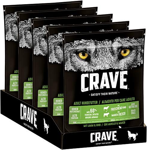 CRAVE Premium Trockenfutter mit Lamm & Rind für Hunde – Getreidefreies Adult Hundefutter mit hohem Proteingehalt – 5 x 1 kg von CRAVE