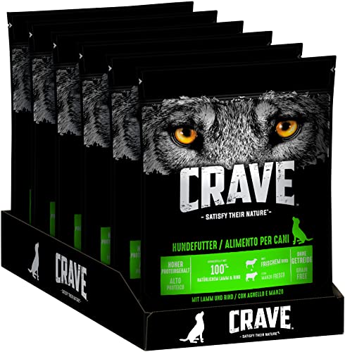 CRAVE Premium Trockenfutter mit Lamm & Rind für Hunde – Getreidefreies Adult Hundefutter mit hohem Proteingehalt – 6 x 1 kg von CRAVE