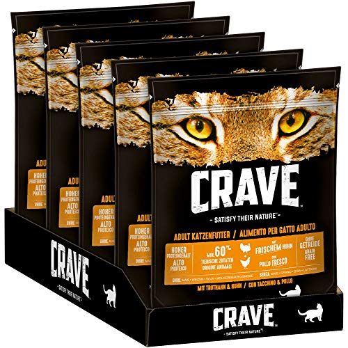 CRAVE Premium Trockenfutter mit Truthahn & Huhn für Katzen – Getreidefreies Adult Katzenfutter mit hohem Proteingehalt – 5 x 750 g von CRAVE