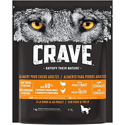 CRAVE Trockenfutter für ausgewachsene Hunde mit dem Geschmack Truthahn & Huhn – 6 Beutel à 1 kg – Trockenfutter ohne Farbstoffe, Aromen oder Konservierungsstoffe, mit einem hohen Proteingehalt von CRAVE