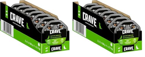 Crave Adult Hundenassfutter Pastete mit Lamm & Rind, 14 Schalen, 7x150g (4er Pack) – Premium Hundefutter nass mit hohem Proteingehalt ohne Zusatz von Getreide von CRAVE