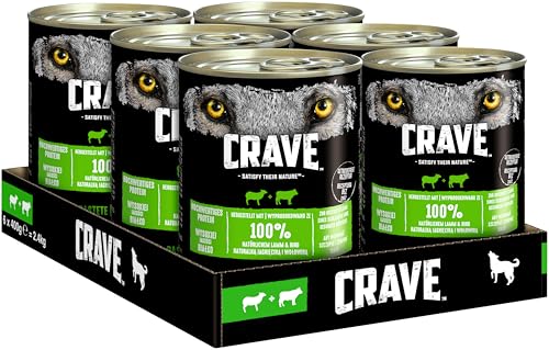 Crave Adult Hundenassfutter Pastete mit Lamm & Rind, 6 Dosen, 6x400g – Premium Hundefutter nass mit hohem Proteingehalt und ohne Getreide, hergestellt mit 100 Prozent natürlichem Lamm & Rind von CRAVE