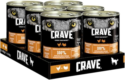 Crave Adult Hundenassfutter Pastete mit Truthahn & Huhn, 6 Dosen, 6x400g – Premium Hundefutter nass mit hohem Proteingehalt und ohne Getreide, hergestellt mit 100 Prozent natürlichem Huhn & Truthahn von CRAVE