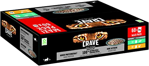 Crave Adult Katzennassfutter mit Huhn & Thunfisch, 60 Portionsbeutel, 60x85g – Premium Katzenfutter nass, Proteinreich und ohne Getreide, hergestellt mit 100 Prozent natürlichem tierischem Protein von CRAVE