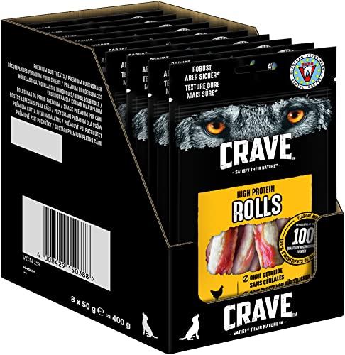 Crave Hundesnacks High Protein Rolls mit 100% natürlichem Huhn, 8 Packungen (8 x 50 g) von CRAVE