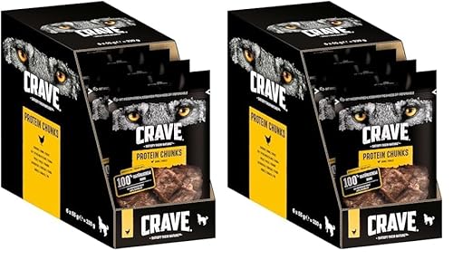 Crave Hundesnacks Protein Chunks mit 100% natürlichem Huhn, 12 Packungen (6 x 55 g) von CRAVE