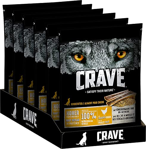 Crave Premium Trockenfutter Huhn mit Knochenmark und Urgetreide für Hunde – Getreidefreies Adult Hundefutter mit hohem Proteingehalt – 6 x 1 kg von CRAVE