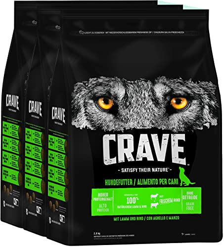 Crave Premium Trockenfutter mit Lamm & Rind für Hunde – Getreidefreies Adult Hundefutter mit hohem Proteingehalt – 3 x 2,8 kg von CRAVE