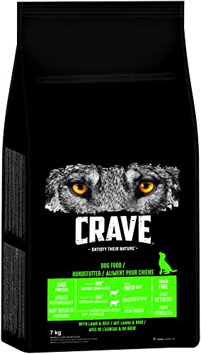 Crave Adult Trockenfutter mit Lamm & Rind, 7kg (1 Beutel) – Premium Hundefutter trocken mit hohem Proteingehalt und ohne Getreide – Hergestellt mit 100 Prozent natürlichem Lamm & Rind von CRAVE