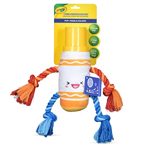 Crayola Hundespielzeug für Haustiere, gelbes Markierungsseil, Plüsch, Quietschelement, 15.2 cm, Welpenspielzeug mit sichtbaren Farben, gemischtes Material, Gummikappe, Plüschkörper mit Quietscher von CRAYOLA