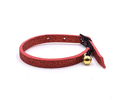 CRAZY FAMILY SHOP Halsband für Katzen, aus weichem Glitter-Schaumstoff mit elastischem Anti-Strang-Gummi und goldfarbener Glocke (Rot) von CRAZY FAMILY SHOP