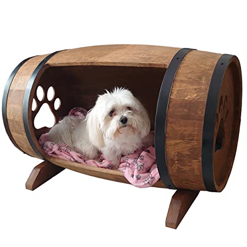 CREATIVE COOPER Hundehütte, Hundehaus aus Holz in Fassform, Hundezwinger im rustikalen Stil, massiv und elegant 80x50 cm, Hundebett für kleine Hunde von CREATIVE COOPER