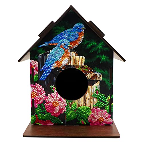 CRGANGZY DIY Diamant Malerei Vogelhaus DIY Diamant Malerei Holz Vogel Nest Hut Papagei Käfig Unterstand for Garten Terrasse Indoor Outdoor, Diamant Malerei for Familie Freunde von CRGANGZY