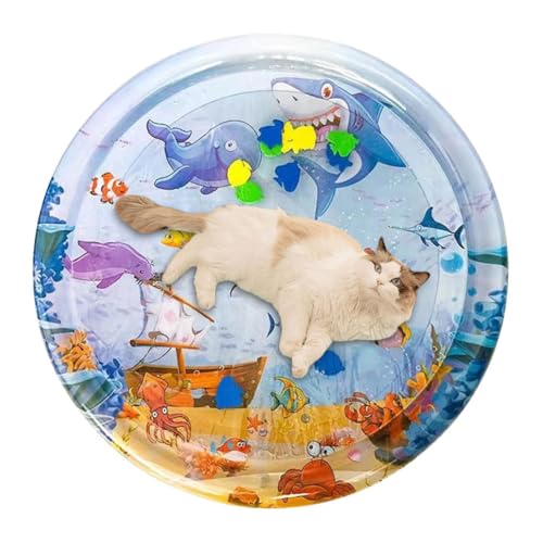 CRGANGZY Katzen-Wassermatte – Bauchzeit-Wassermatten-Spielzeug für Katzen – 100 cm aufblasbare Haustier-Wasser-Sensormatte, Katzen-Wasser-Spielmatten-Spielzeug – Katzen-sensorische Wassermat von CRGANGZY