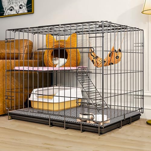 Faltbar doppelschichtiger Katzenzaun, Metalldrahtgitterkäfig für Kleintiere, Kleintierkäfig für den Innen- und Außenbereich für Katzen, Chinchillas, Kaninchen und Kleintiere(Black,27.5x23.6in/70x60cm) von CRGOEUM