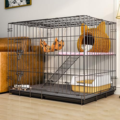 Faltbar doppelschichtiger Katzenzaun, Metalldrahtgitterkäfig für Kleintiere, Kleintierkäfig für den Innen- und Außenbereich für Katzen, Chinchillas, Kaninchen und Kleintiere(Black,33.4x27.5in/85x70cm) von CRGOEUM