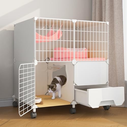 Großer Abnehmbarer Katzenkäfig Laufstall, große Katzenkiste mit Rädern, Katzenhütten für Hauskatzen mit Katzentoilette, Ideal für Katzen und andere kleine Tiere(28.3x18.5x29.9in/72x47x76cm) von CRGOEUM