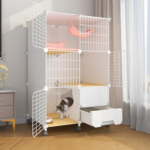 Großer Abnehmbarer Katzenkäfig Laufstall, große Katzenkiste mit Rädern, Katzenhütten für Hauskatzen mit Katzentoilette, Ideal für Katzen und andere kleine Tiere(28.3x18.5x43.7in/72x47x111cm) von CRGOEUM