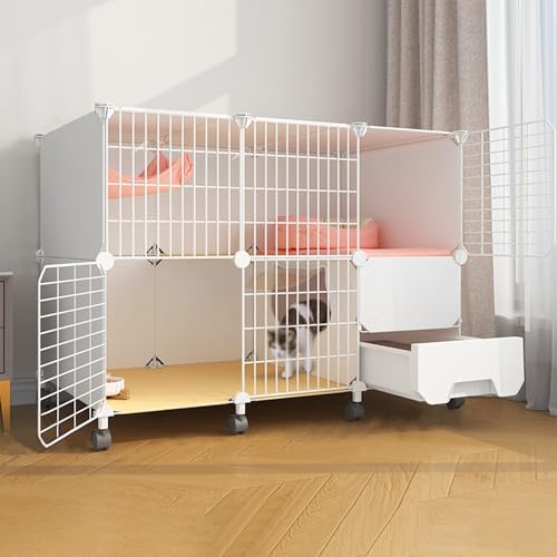 Großer Abnehmbarer Katzenkäfig Laufstall, große Katzenkiste mit Rädern, Katzenhütten für Hauskatzen mit Katzentoilette, Ideal für Katzen und andere kleine Tiere(42.1x18.5x29.9in/107x47x76cm) von CRGOEUM