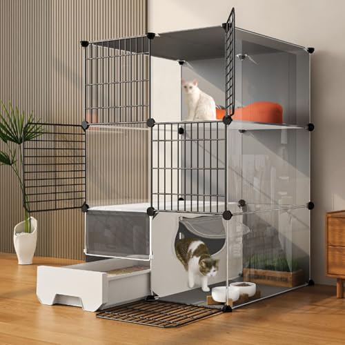 Großer Katzenkäfig für den Innenbereich, Katzengehege mit Katzentoilette, Laufstall für Haustiere, Super Großer Raum Ist, Geeignet für Katzen, Hunde, Kaninchen(75x39x109cm/29.5x15.3x42.9in) von CRGOEUM