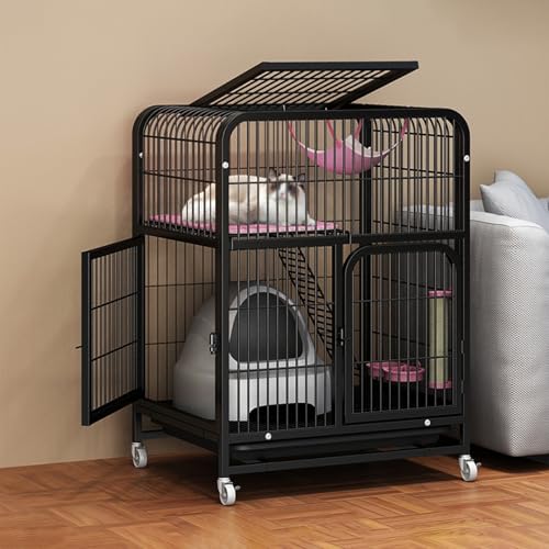 Großes Katzengehege mit Auslauf auf Rädern, Metall-Katzenlaufstall, Katzenkäfig für Drinnen, geeignet für kleine Kaninchen, Katzen, Welpen, Kleintiere(Black,27.9x37.4in/71x95cm) von CRGOEUM