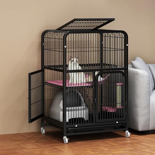 Großes Katzengehege mit Auslauf auf Rädern, Metall-Katzenlaufstall, Katzenkäfig für Drinnen, geeignet für kleine Kaninchen, Katzen, Welpen, Kleintiere(Black,27.9x41.7in/71x106cm) von CRGOEUM