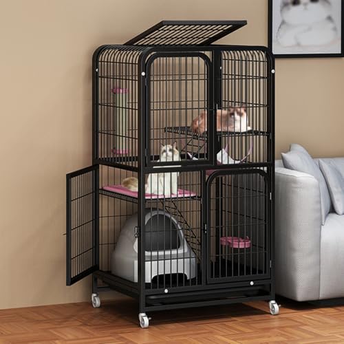 Großes Katzengehege mit Auslauf auf Rädern, Metall-Katzenlaufstall, Katzenkäfig für Drinnen, geeignet für kleine Kaninchen, Katzen, Welpen, Kleintiere(Black,27.9x49.6in/71x126cm) von CRGOEUM