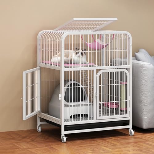 Großes Katzengehege mit Auslauf auf Rädern, Metall-Katzenlaufstall, Katzenkäfig für Drinnen, geeignet für kleine Kaninchen, Katzen, Welpen, Kleintiere(White Color,27.9x37.4in/71x95cm) von CRGOEUM