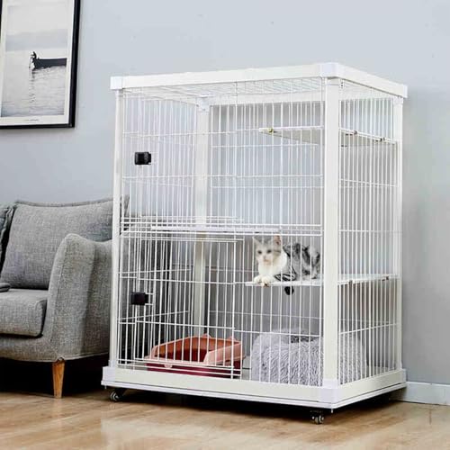 Katzengehege, Chinchillakäfig für Innen Katzenkäfig aus Holz, Haustierkäfig für Katzen mit Rädern, Super Großer Raum Ist, Geeignet für Katzen, Hunde, Kaninchen(White) von CRGOEUM