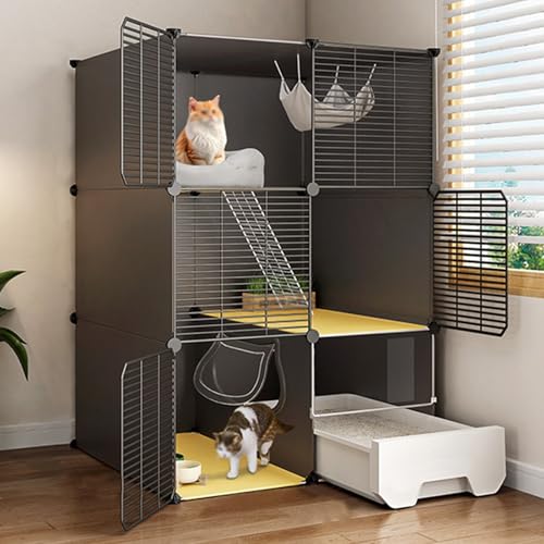 Katzengehege, DIY-Laufstall für Katzen, Katzengehege mit Katzentoilette, Abnehmbares Haustiergehege für Kätzchen, Kaninchen für Katzen, Chinchillas, Kaninchen und Kleintiere(72x37x107cm/28.3x14.5x42.1 von CRGOEUM