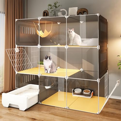 Katzengehege, Katzengehege für Hauskatzen mit Katzentoilette, Laufgitter für Kleintiere Laufstall für Katzen, Gut Belüftet, Idealer Übungsort für 1-2 Katzen(107x47x107cm/42.1x18.5x42.1in) von CRGOEUM