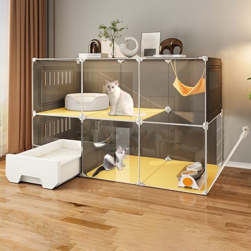 Katzengehege, Katzengehege für Hauskatzen mit Katzentoilette, Laufgitter für Kleintiere Laufstall für Katzen, Gut Belüftet, Idealer Übungsort für 1-2 Katzen(107x47x72cm/42.1x18.5x28.3in) von CRGOEUM