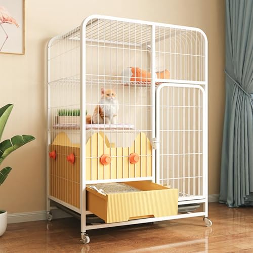 Katzengehege Aus Metall mit Katzentoilette, Gehege für Katzen mit Mehreren Funktionen, Katzenkäfig mit Rädern, für Katzen, Chinchillas, Kaninchen und Kleintiere(White,30.7x42.5in/78x108cm) von CRGOEUM