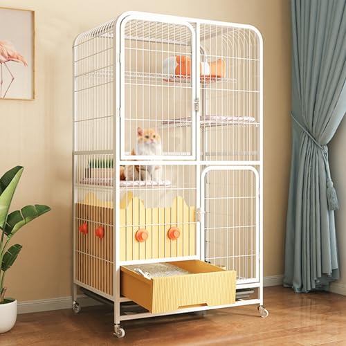 Katzengehege Aus Metall mit Katzentoilette, Gehege für Katzen mit Mehreren Funktionen, Katzenkäfig mit Rädern, für Katzen, Chinchillas, Kaninchen und Kleintiere(White,30.7x52.3in/78x133cm) von CRGOEUM