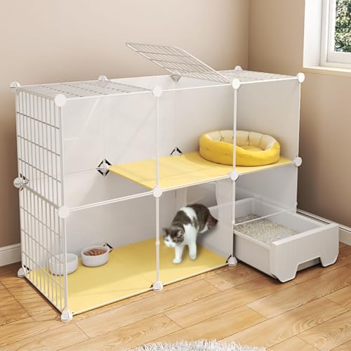 Katzenkäfig, Laufstall, Katzengehege, Kätzchenkäfig für Hauskatzen, Katzenkafig Indoor mit Toilette, leicht zu reinigen, robust und langlebig für 1-2 Katzen, Kaninchen(107x47x73cm/42.1x18.5x28.7in) von CRGOEUM