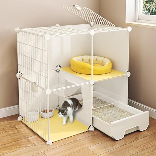 Katzenkäfig, Laufstall, Katzengehege, Kätzchenkäfig für Hauskatzen, Katzenkafig Indoor mit Toilette, leicht zu reinigen, robust und langlebig für 1-2 Katzen, Kaninchen(73x47x73cm/28.7x18.5x28.7in) von CRGOEUM