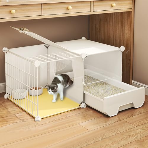 Katzenkäfig, Laufstall, Katzengehege, Kätzchenkäfig für Hauskatzen, Katzenkafig Indoor mit Toilette, leicht zu reinigen, robust und langlebig für 1-2 Katzen, Kaninchen(73x47x37cm/28.7x18.5x14.5in) von CRGOEUM