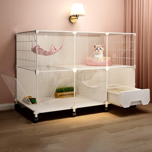 Katzenkäfig Indoor Cattery, Groß Katzenkäfig Indoor mit Katzenklo, Katzenkäfig mit Rädern, Katzenzaun für den Außenbereich für Kaninchen, Frettchen und Meerschweinchen(107x45x76cm/42.1x17.7x29.9in) von CRGOEUM