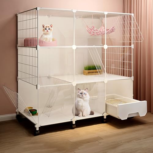 Katzenkäfig Indoor Cattery, Groß Katzenkäfig Indoor mit Katzenklo, Katzenkäfig mit Rädern, Katzenzaun für den Außenbereich für Kaninchen, Frettchen und Meerschweinchen(107x45x110cm/42.1x17.7x43.3in) von CRGOEUM