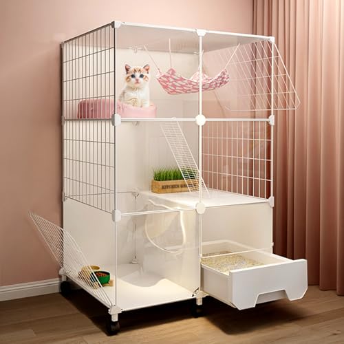 Katzenkäfig Indoor Cattery, Groß Katzenkäfig Indoor mit Katzenklo, Katzenkäfig mit Rädern, Katzenzaun für den Außenbereich für Kaninchen, Frettchen und Meerschweinchen(72x45x110cm/28.3x17.7x43.3in) von CRGOEUM