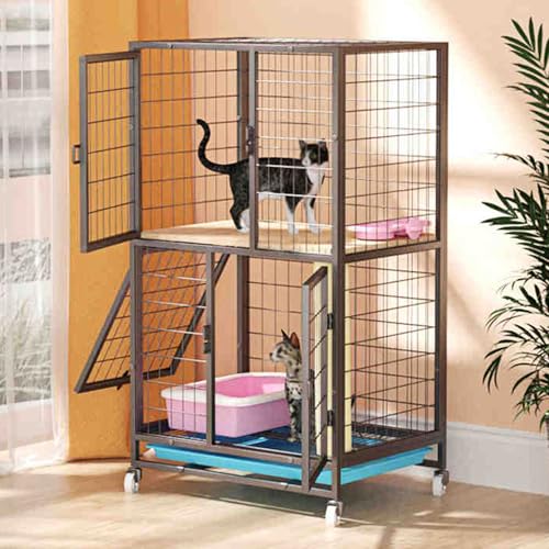 Katzenkäfig Indoor Cattery, Großer Katzenkäfig mit Rädern, Katzenlaufstall aus Metall, Super Großer Raum Ist, Geeignet für Katzen, Hunde, Kaninchen(Black,60x103cm/23.6x40.5in) von CRGOEUM